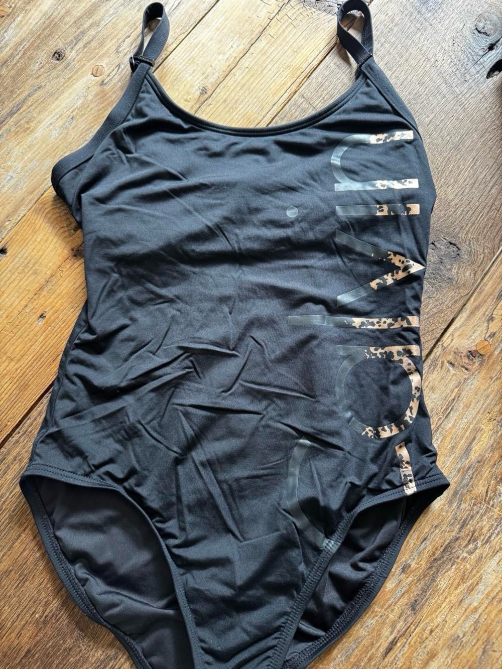Calvin Klein Black One-Piece Swimsuit with Leopard Accent